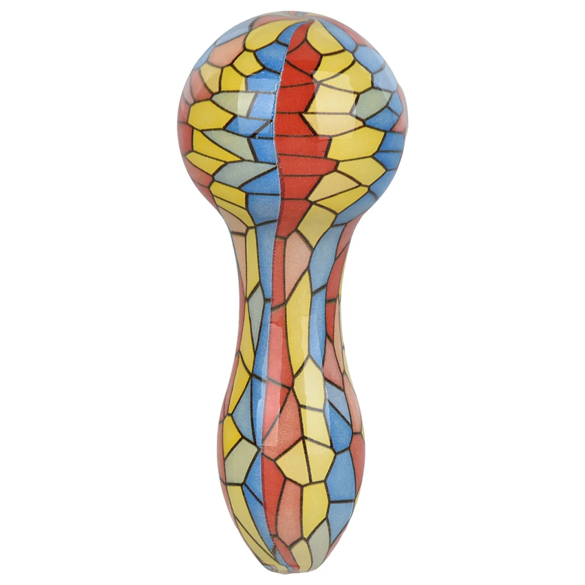 Mosaic Colorful Print Glass Spoon Pipe 3.75" #PP5172 - Image 3