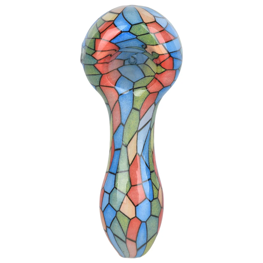 Mosaic Colorful Print Glass Spoon Pipe 3.75" #PP5172 - Image 4
