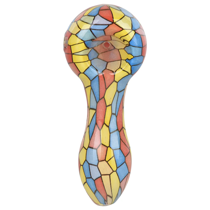 Mosaic Colorful Print Glass Spoon Pipe 3.75" #PP5172 - Image 6